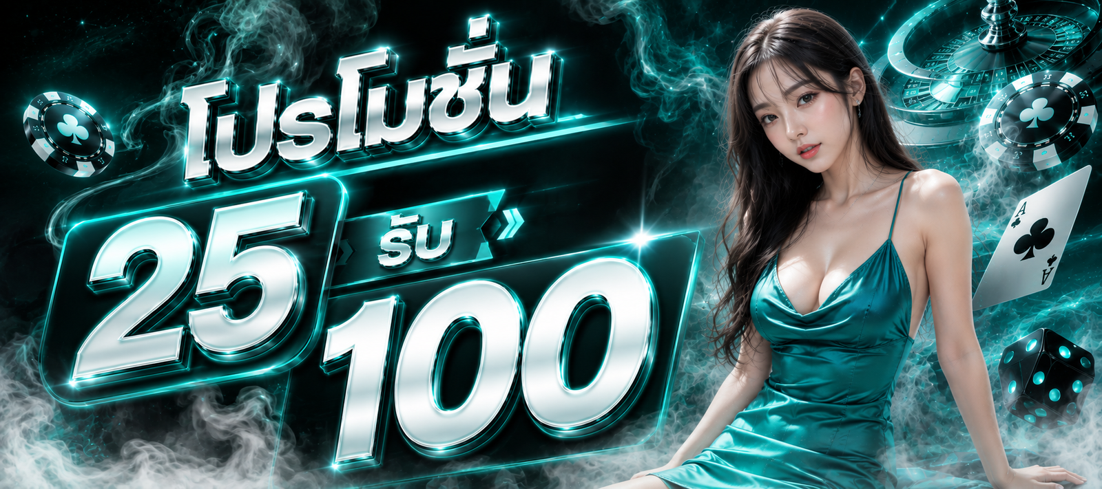 โปรโมชั่น wink777plus รับโบนัส 25 รับ 100 พร้อมภาพธีมคาสิโนสีเขียว